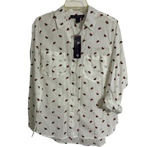 Gloria Vanderbilt White Shirt with Red Pattern